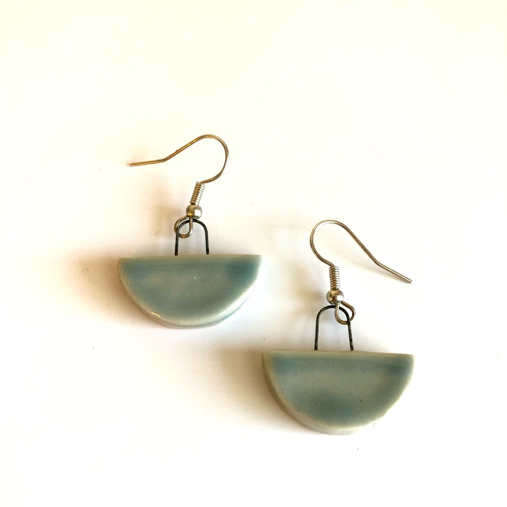 💗Handcrafted slate blue ceramic earrings